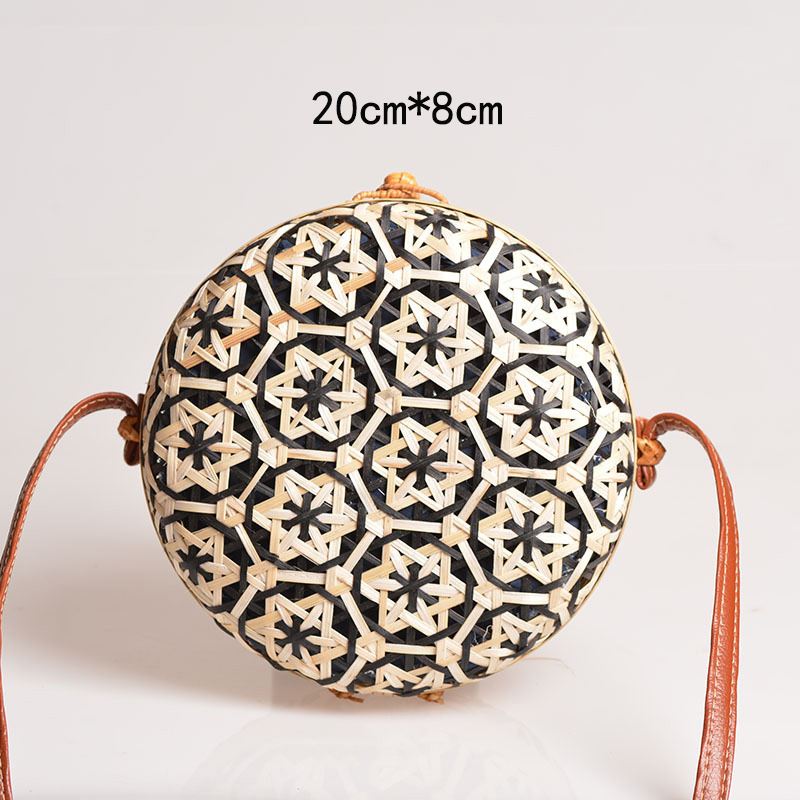 Sac rond en paille de bambou pour femmes, sacoche à bandoulière fait main bohème, sac de plage d'été creux initié, boîte Asus tissée en rotin