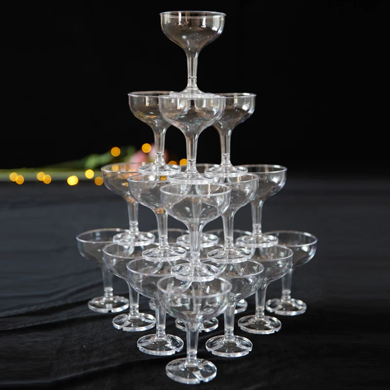 20PCS Wedding Champagne Flutes Tower Acrylic Champagne Coupe Glasses Engagement Party Decorations Plastic Martini Glasses 5oz