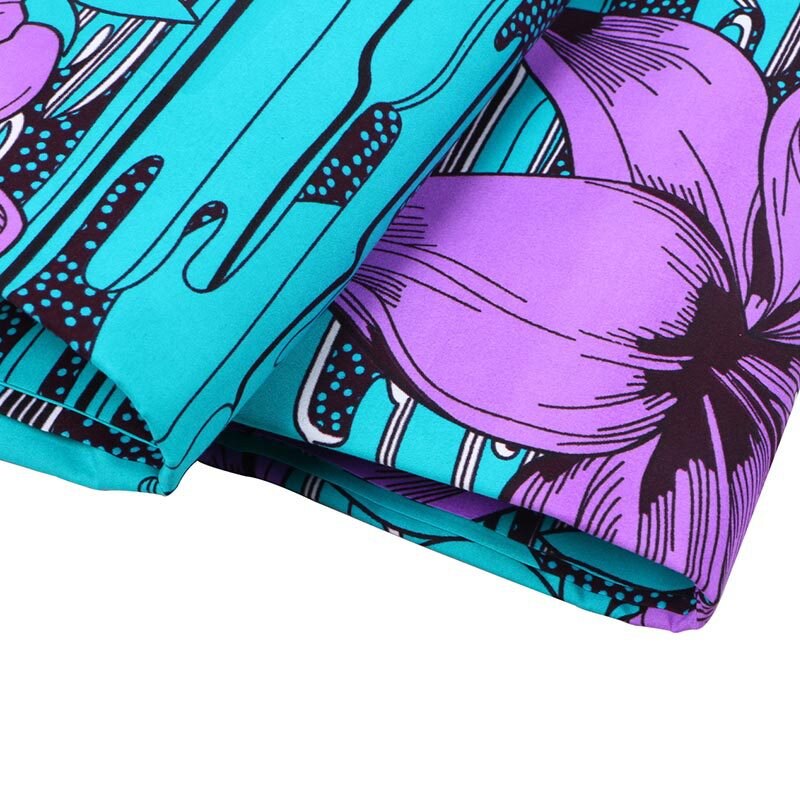 Veritable Wax Purple Lily Print Green Fabric African Wax Print Fabric 6Yards\set