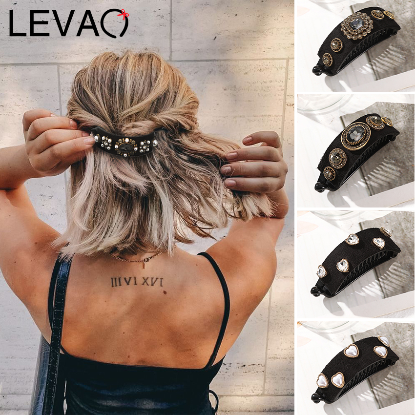 Retro Rhinestone Flocking Hair Clip Women's Back Of The Head Duckbill Clip Accessory Headband Hair Clip Hair Accessories