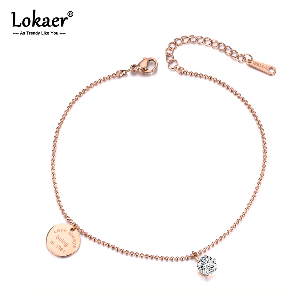 Lokaer Trendy Tag Amore di Cristallo DELLA CZ Braccialetti Con Ciondoli Per Le Donne In Acciaio Inox di Collegamento & della catena Braccialetto Per Le Vacanze Estive B19041