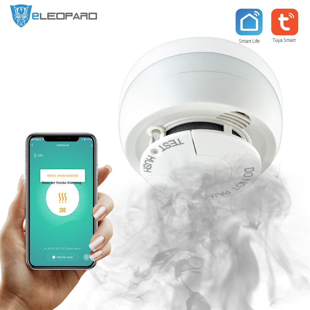 ELEOPARD Wifi Smoke Detector fire alarm Smoke Sensor Highly Sensitive fire alarm system For smart Life