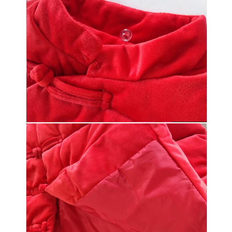 Kinderkleding Rode Chinese Stijl Winter Jas Meisjes Jas Bontkraag Meisjes Winter Jas Katoen Gewatteerde Parka Voor kids JW4346A