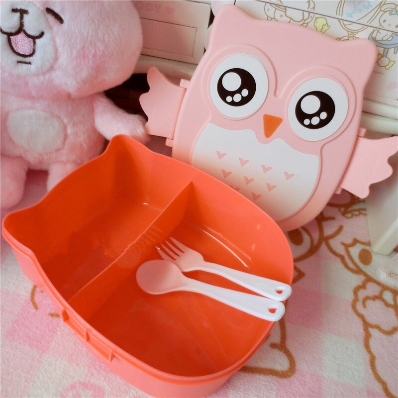Tegneserie babymad retter ugle bærbar boks børn bento container frugt snack opbevaring kasser udendørs rejse sikkerhed  t2159