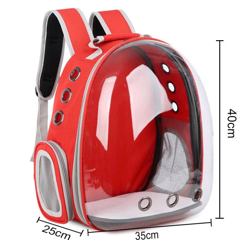 Kattepose åndbar bærbar kæledyrs taske udendørs rejse rygsæk til kat og hund gennemsigtig plads kæledyrs rygsæk: Rød