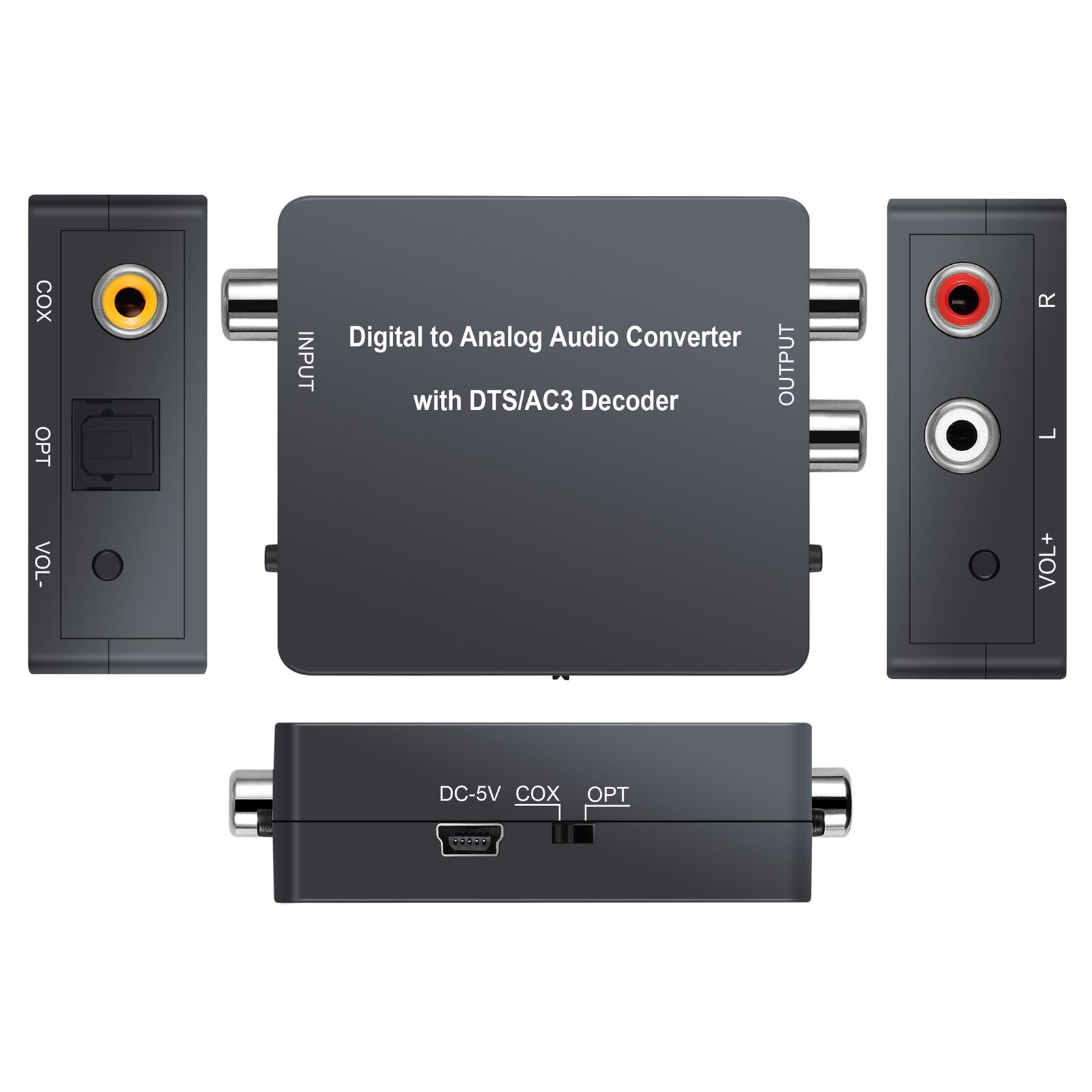 Prozor 192Khz Dac Met Dts AC3 Decoder Digitale Audio Analoog Converter Optische Coaxiale 5.1CH Naar L/R 2.0CH Analoge Audio Adapter