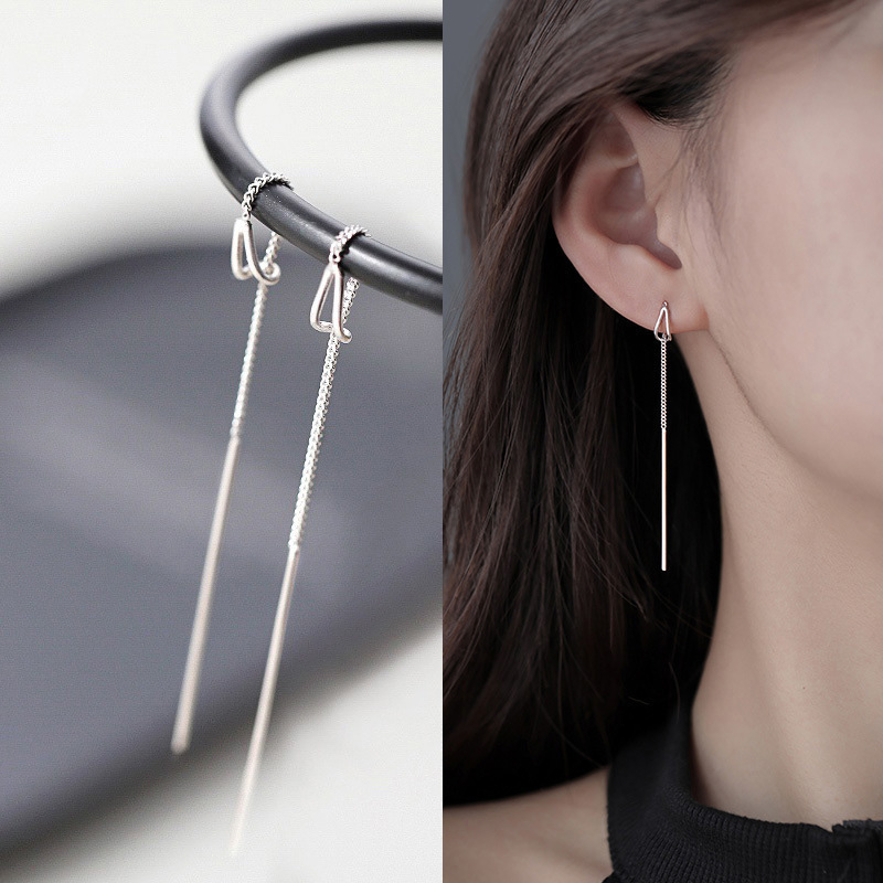 Pendientes colgantes con borlas y cadena de estilo Simple para mujer, aretes largos, accesorios de línea de perforación, Mini joyería fina a la para las orejas