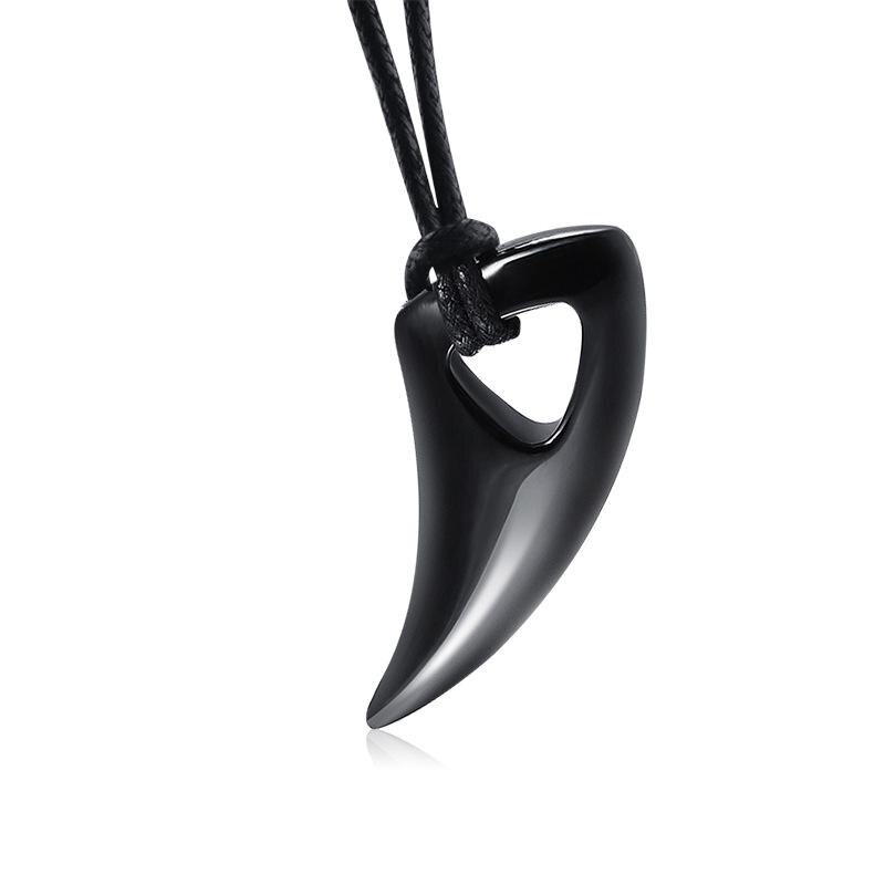 Wolf Tooth Men Necklace - National Wind Titanium Steel Wolf Head Pendant Necklace With Leather Rope Jewelry Colar Choker: Black Gun Plated