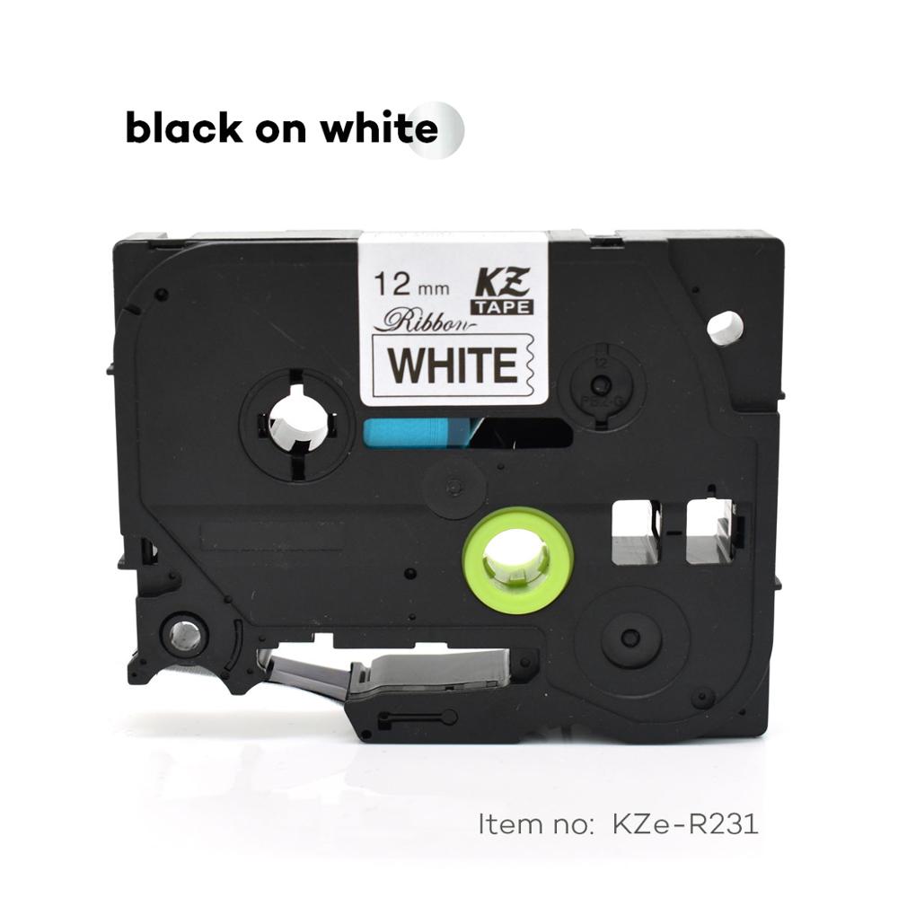 12mm*4m flerfarvet tze satinbånd etiketbånd tze tape kompatibel broder p-touch printer tze -r231 tze -re34 tze -rn34 tze -rw34: Sort på hvidt