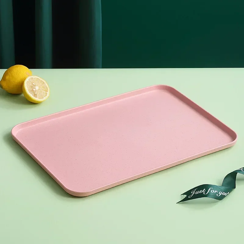 Wheat Straw Fruit Salad Tray Rectangular Dim Sum Dessert Fruit Plate Barbecue Skewers Large Capacity Tray Square Fast Food Trays: grey / 6 Inches