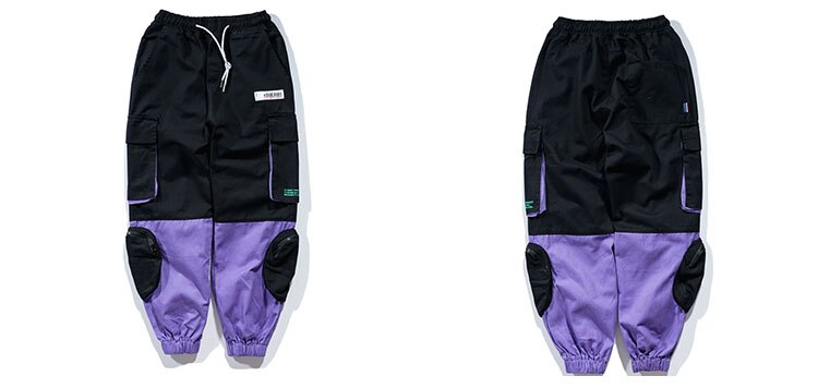 Casual hip hop bukser herre patchwork bukser elastisk midje joggebukser mote joggers harajuku streetwear: Svart / Xs