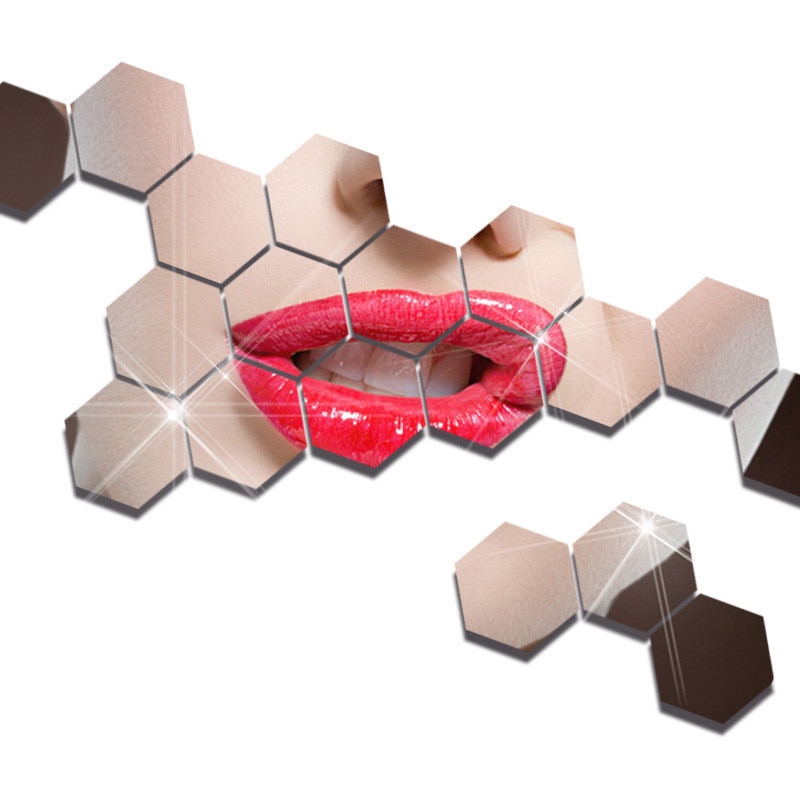 3d vægspejle geometrisk sekskantet spejl vægmærkat klistermærke forstør stue aftagelig sikkerhed diy kunst ornamenter boligindretning