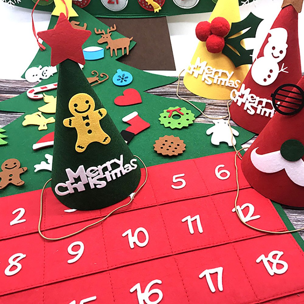 DIY Applique Christmas Advent Calendars Large Felt Fabric Christmas Tree Calendar With Pockets Xmas Year Home Decorations