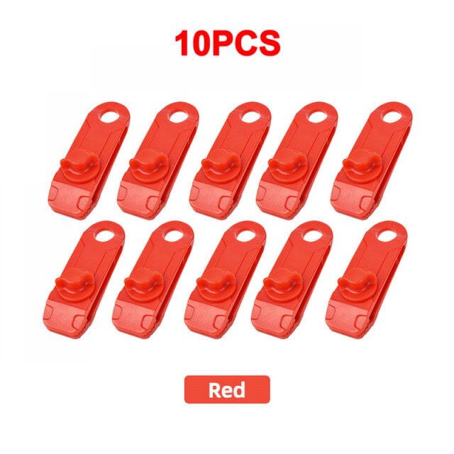 1/5/8/10Pcs Tarpaulin Clip Awning Tent Clamp Canopy Lashing Buckle Jaw Grip Outdoor Camping Hook Anchor Windproof Rope Barb: 10 PCS Red