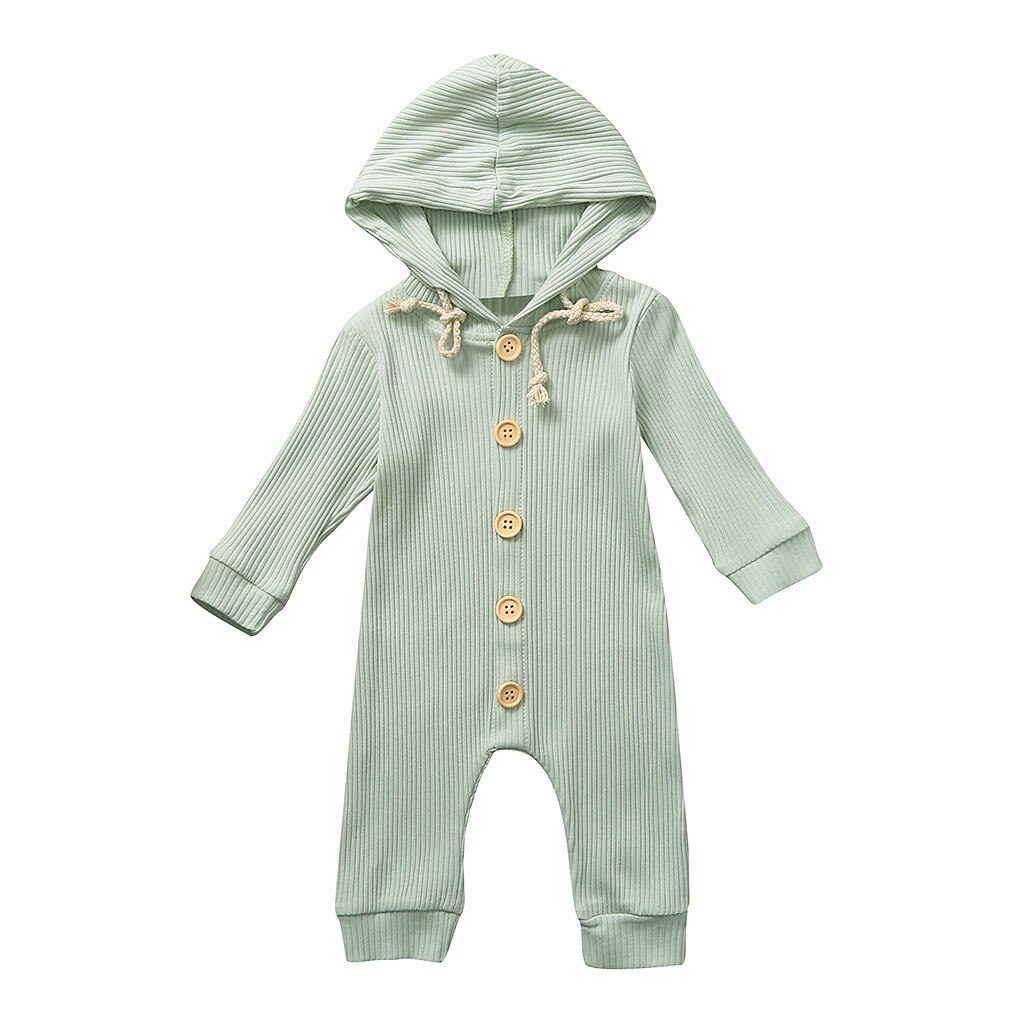 Baby Romper Girl Hooded Button Solid Color Jumpsuit Costume Born Baby Clothes Onesie Toddler Kids Winter Clothes 19Sep: Green / 12M