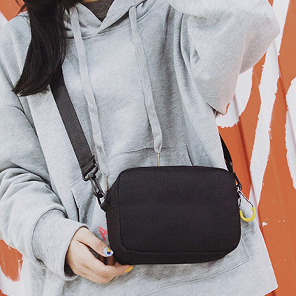 Kvinner skulderveske ren farge tilfeldig tote utendørs bag canvas håndveske glidelås messenger bags sac main femme  #t1p: Svart