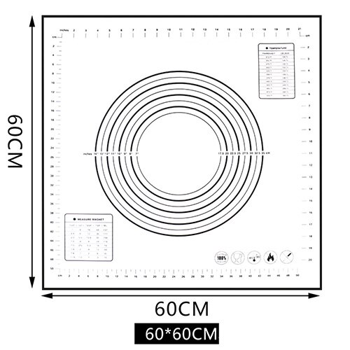 Multifunction Baking Mat Scale Food Grade Silicone Baking Tray Pad Fondant Pad High temperature resistance Placemat Dish: 60x60cm