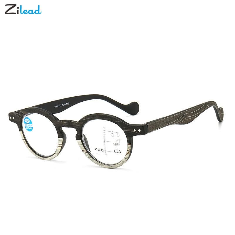 Zilead – lunettes de lecture progressives intelligentes + 1/+ ../+ 3.5, monture ronde en Grain de bois, hypermétropie simple