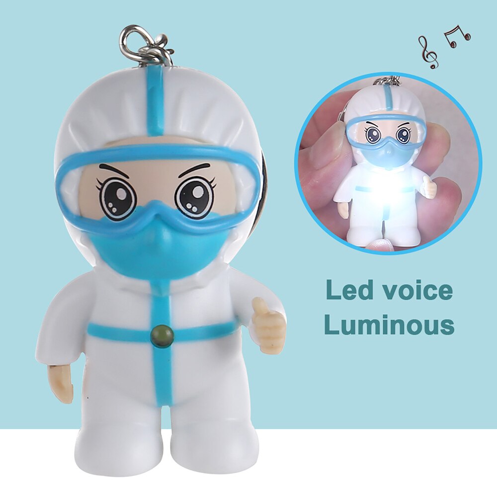 1Pcs Cartoon White Angel Keychain Mini Doctors Nurses Glowing Sounding Cute Decorative LED Voice Luminous Doll Ornament Souvenir