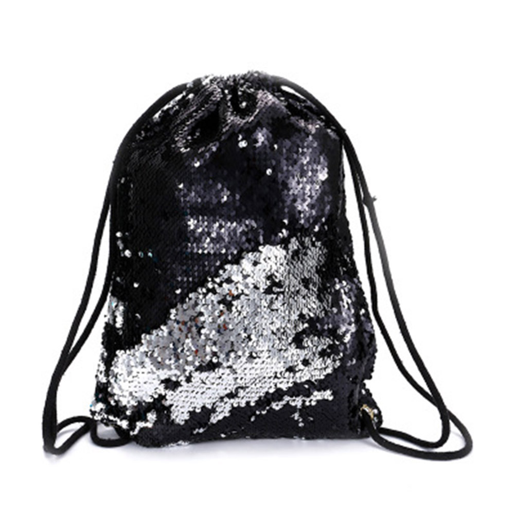 Sequin Drawstring Bags Reversible Sequin Backpack Glittering Shoulder Bags for Girls Women Girls Book Mochilas H66