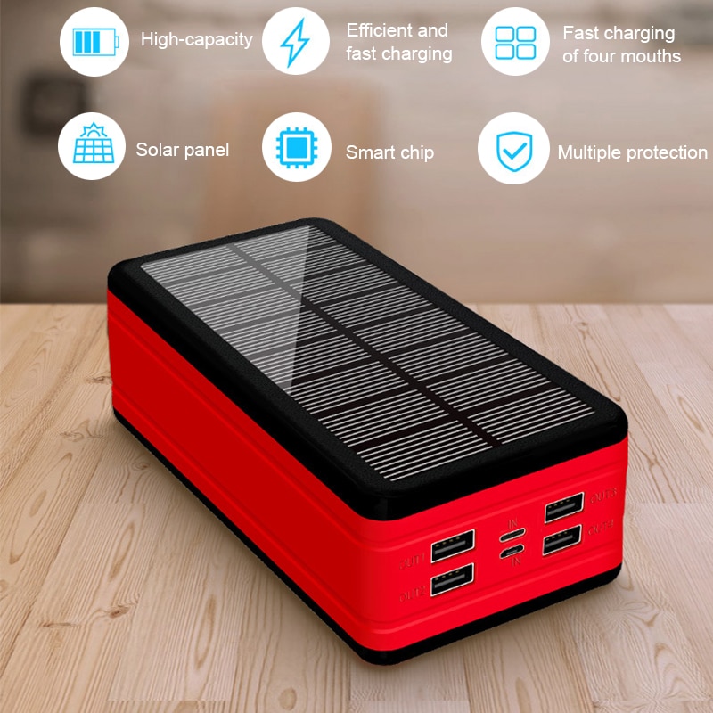 99000mAh Solar Power Bank Portable Charger Large Capacity Outdoor Waterproof 4USB Port Power Bank for Iphone Xiaomi Samsung