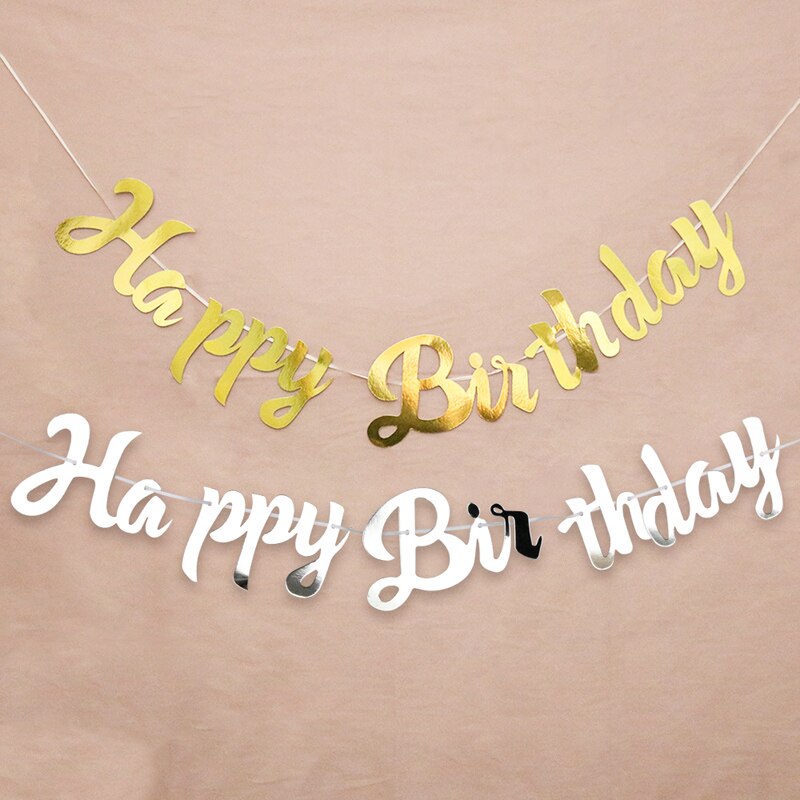 Happy Birthday Gold Glitter Paper Letter star Banner Hanging Flags for Birthday Party Festival Decorations