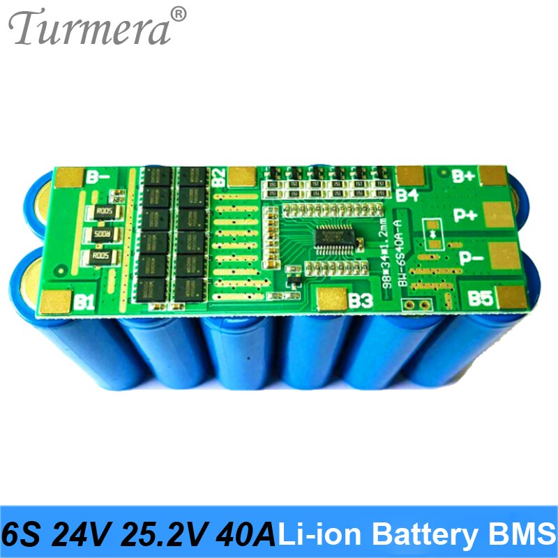 Turmera 6S 24V 10A 40A Bms 18650 Lithium Batterij Protected Board Met Balans Voor 25V Schroevendraaier Batterij en E-Bike Batterij Gebruik