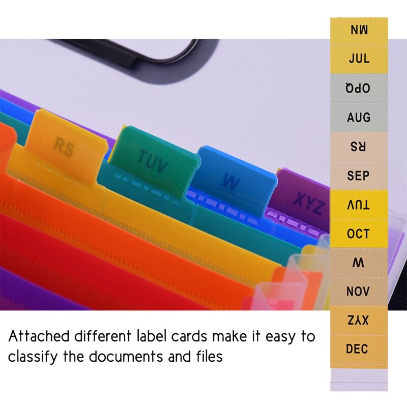 Accordion Expanding File Folder A4 Paper Filing Cabinet 12 Pockets Rainbow Coloured Portable Receipt Organizer With File Guide