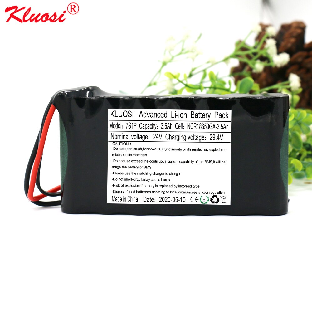 KLUOSI 24V Battery 7S1P 24V/29.4V3.5Ah for NCR18650GA Li-Ion Battery Pack Electric Motor Bicycle Scooter with 25A BMS Balanced