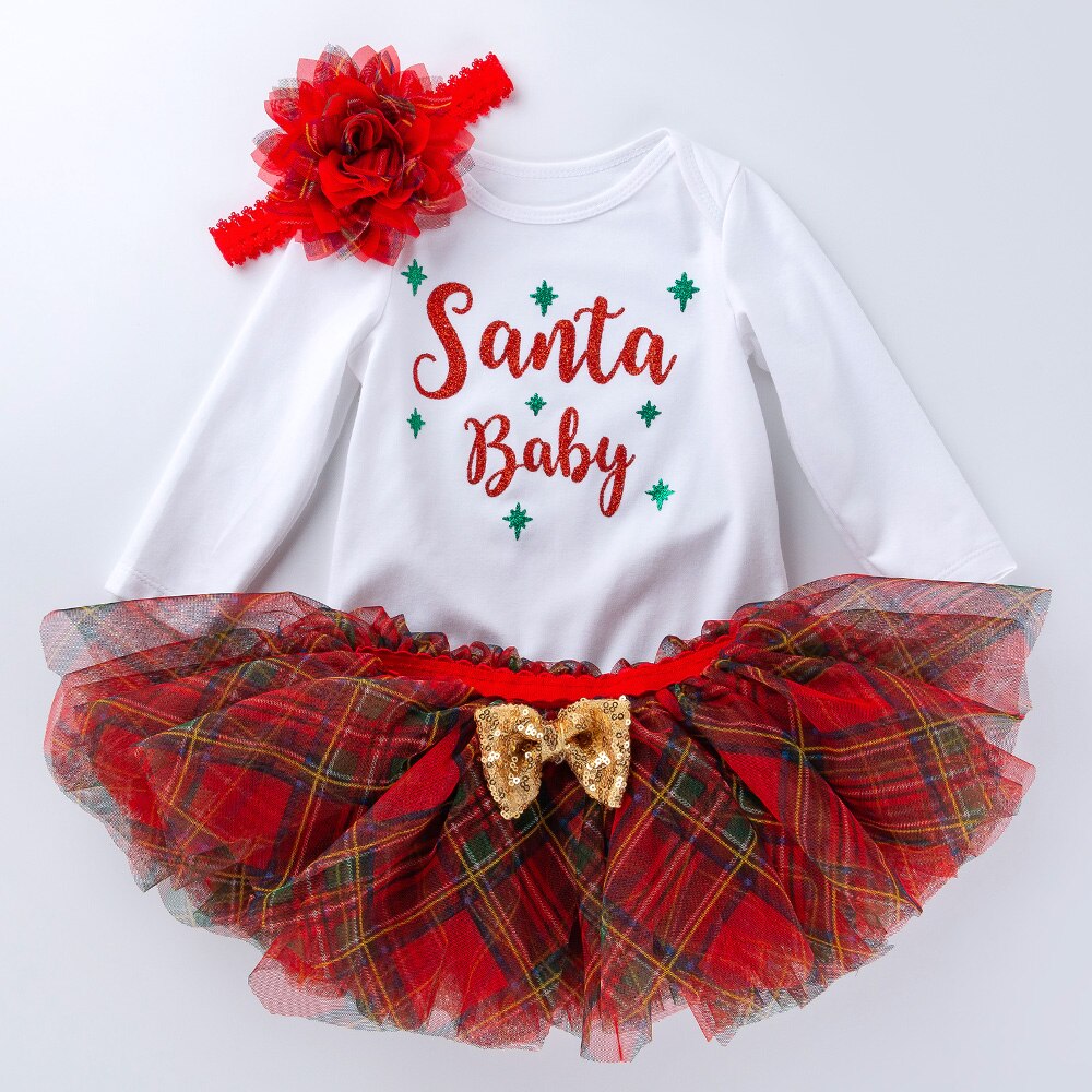 Kerst Rood Rooster Tutu Rokken Bloem Lange Mouw Rompertjes Baby Kleding Set Baby Meisje Kleding Katoenen Sokken Hoofdband 3/4Pcs: Z926-d3 / 6m
