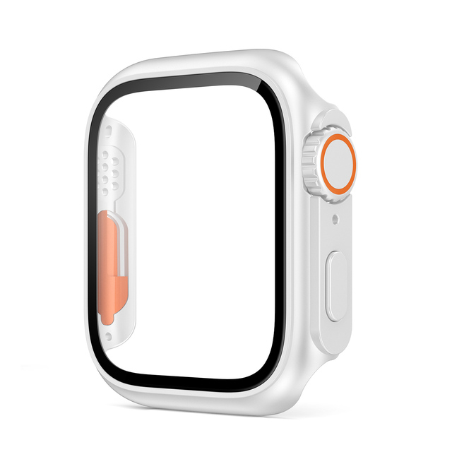 Displayschutzfolie für Apfel Uhr-Gehäbenutzen 46 mm, 42 mm, 45 mm, 40 mm, 44 mm, 41 mm, PC-Abdeckung + Glasfolie, Wechsel zu Ultra-Serie 10, 9, 8, 7, 6, 5, 4 SE: KAF6 / 8 zoll