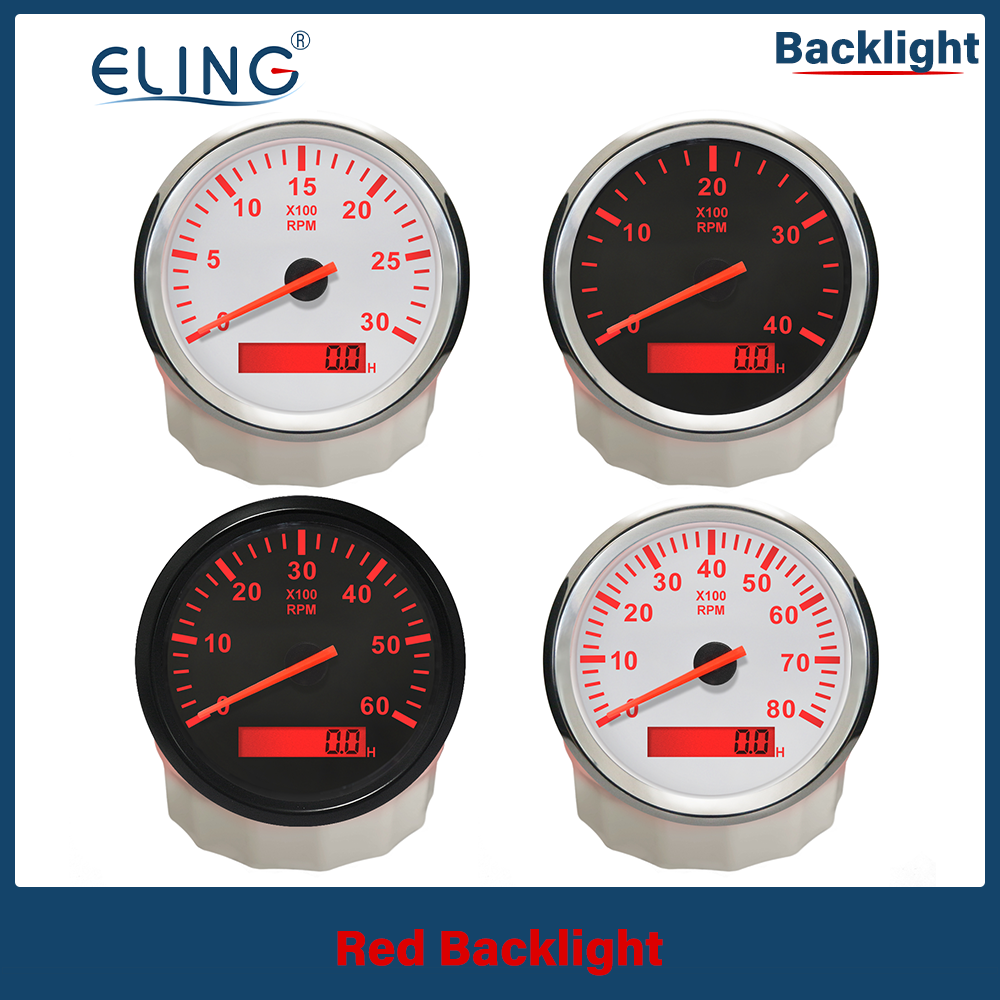 ELING Universal- 3-8K RPM Tachometer Umdrehung Zähler Tacho Messgerät mit Stunde Meter 85mm Benzin Diesel- 12V 24V verrotten Hintergrundbeleuchtung