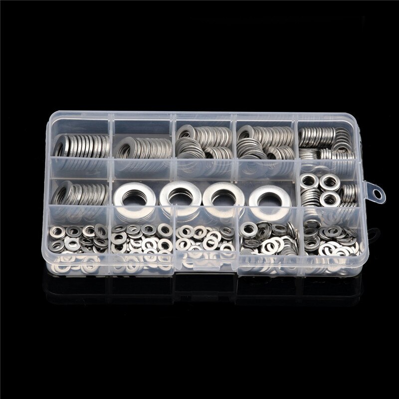 395PCS Durable Stainless Steel Flat Washers Lock Screw Gasket Plain Washer Metric Assortment Set M4 M5 M6 M8 M10 M12