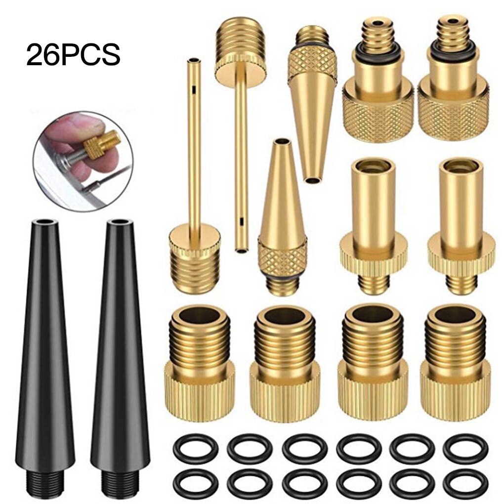 26pcs Copper Bicycle Valve Adapter Set Bike Tire Pump Adapter Kit Inflator Pump Accessory