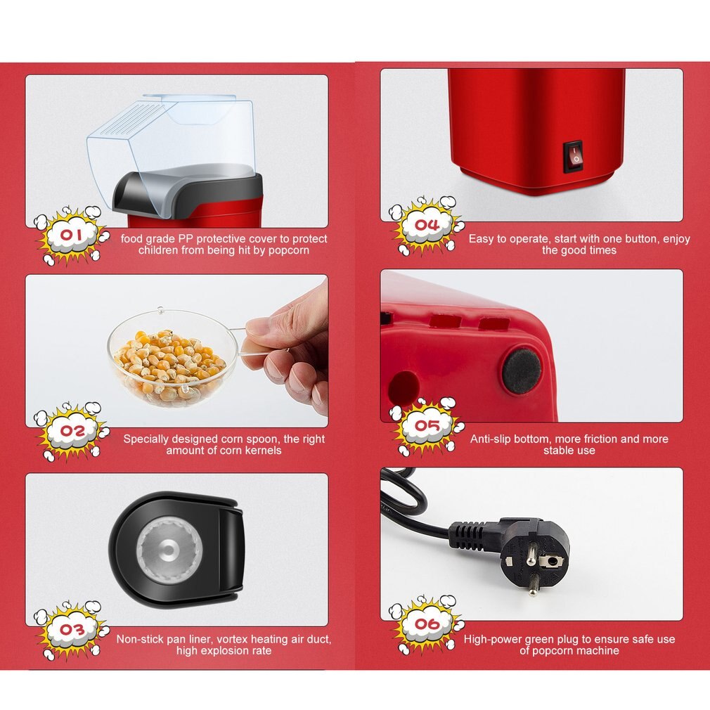 Electric Corn Popcorn Maker Household Automatic Mini Air Popcorn Making Machine DIY Corn Popper Children 220V