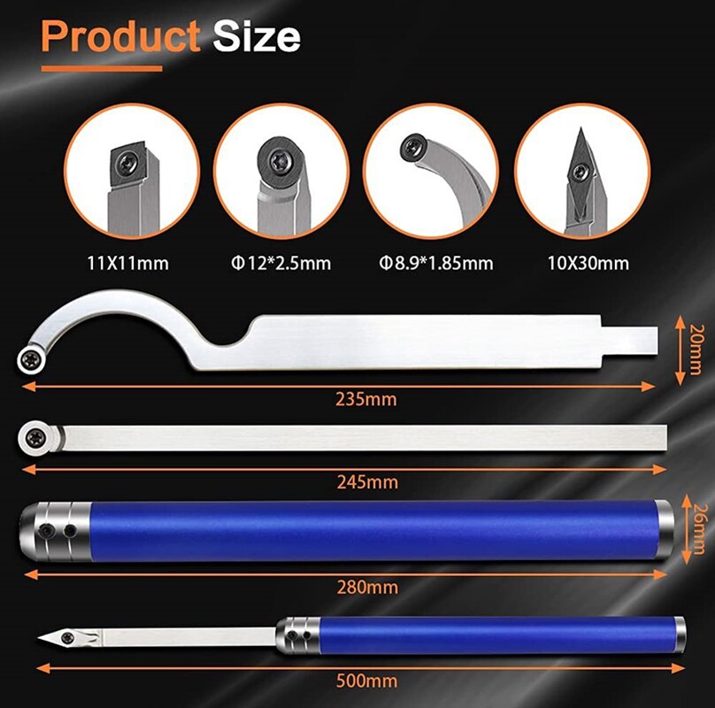 Houtdraaien Gereedschap Set Houtbewerking Beitel Hardmetalen Wisselplaten Cutter Rvs Bar Aluminium Handvat Hout Draaien Voor Draaibank