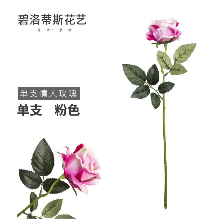 Kunstig rose stue boligindretning kunstig blomst dekoration bryllup kunstig buket enkelt flaske valentine 'ros: Lyserød