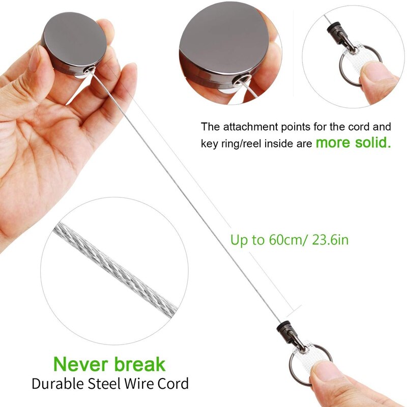 2 Pack Mini Heavy Duty Retractable Badge Holder Reel, Metal ID Badge Holder with Belt Clip Key Ring for Name Card Keychain(Small