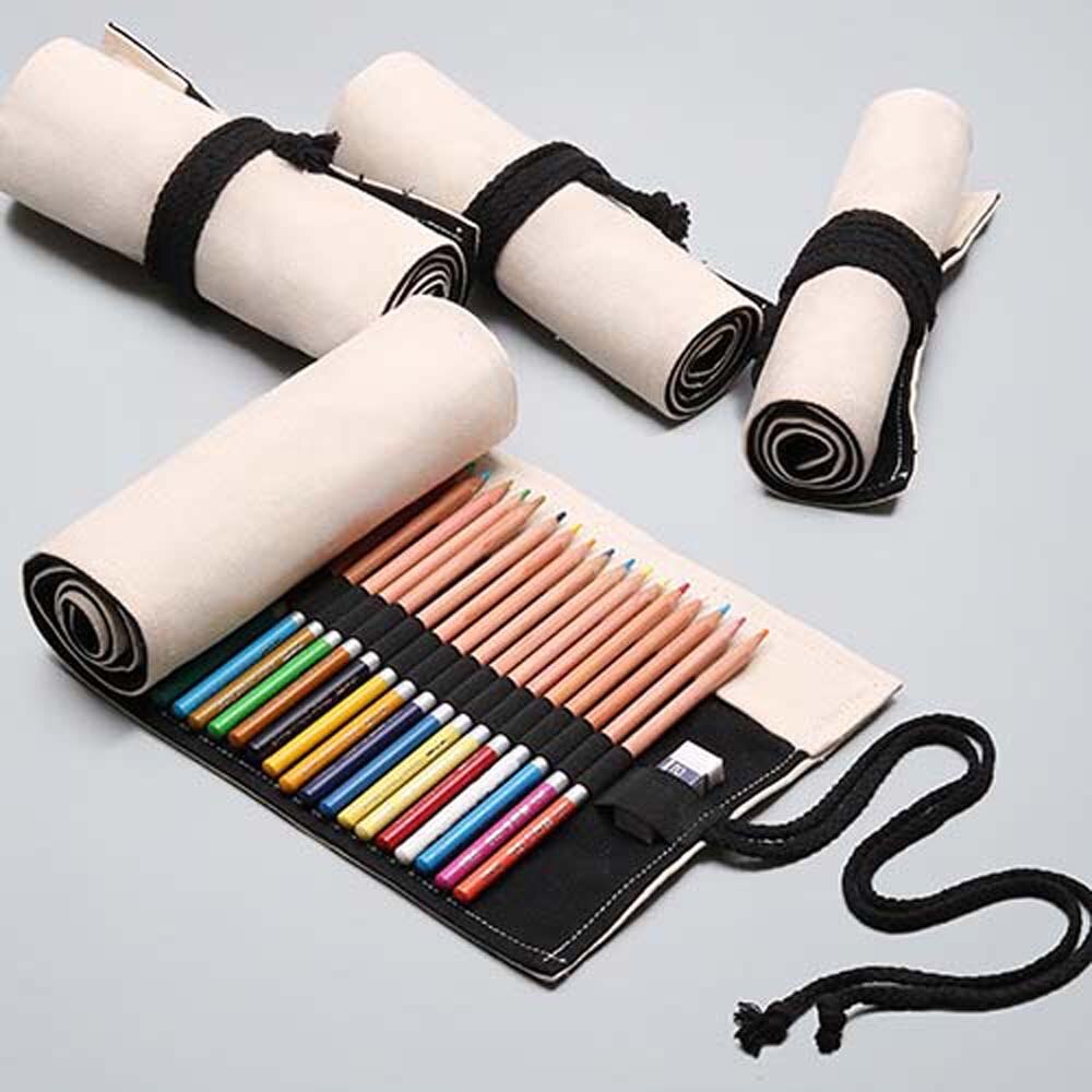 36- gats etui kat schoolbenodigdheden kunst pennenzakjes etui canvas wikkelrol student cosmetische kwast opbergruimte schrijfwaren