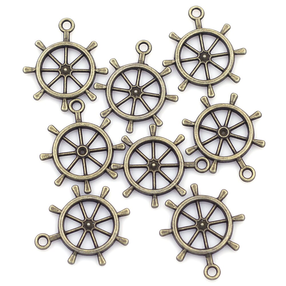 10Pcs Pendants Rudder Ship Sea Zinc Metal Alloy Bronze Tone Jewelry DIY Making Finding Charms 25x24mm