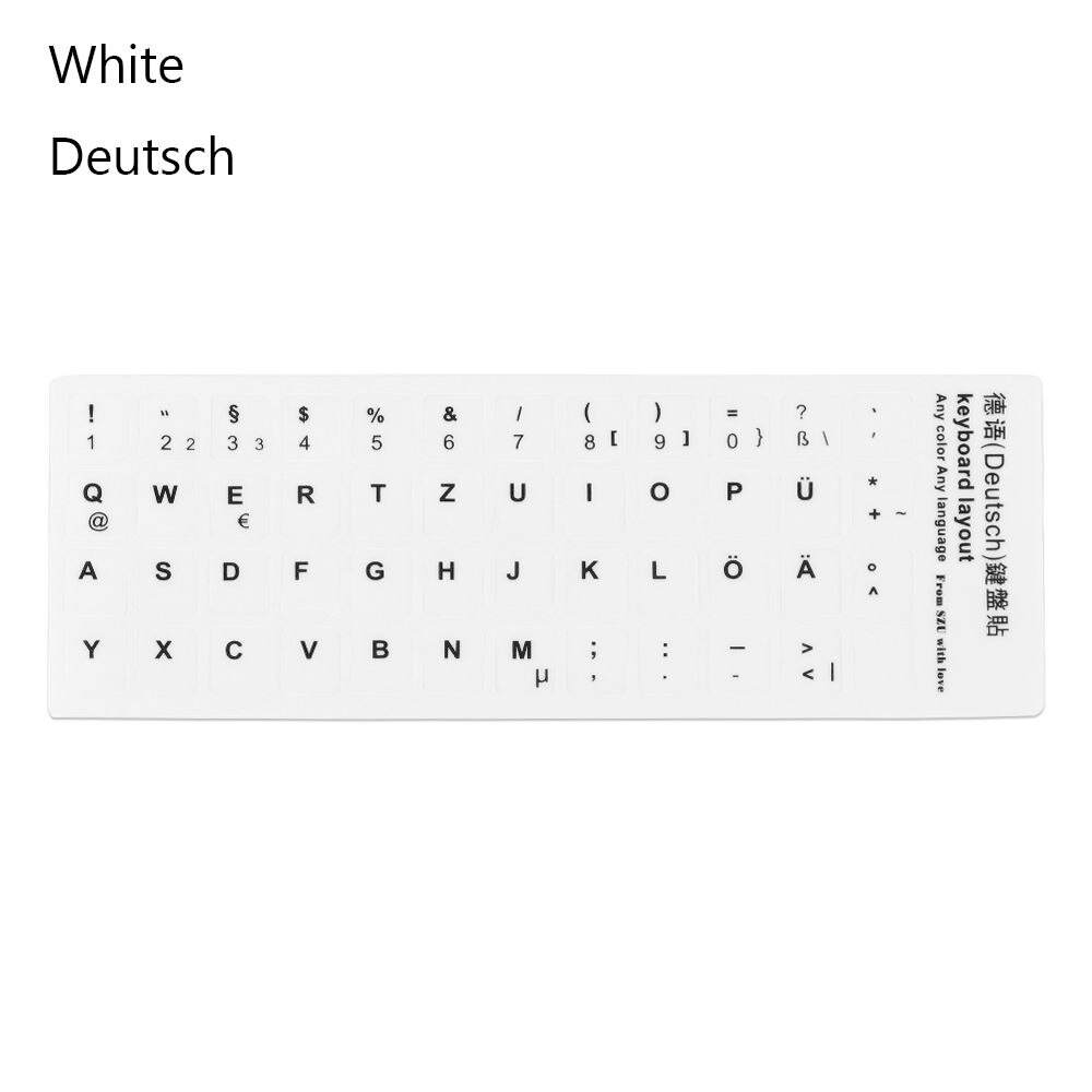Spanish English Russian Deutsch Arabic Italian Japanese Keyboard Stickers Letter Alphabet Layout Sticker For Laptop Desktop PC: White-Deutsch