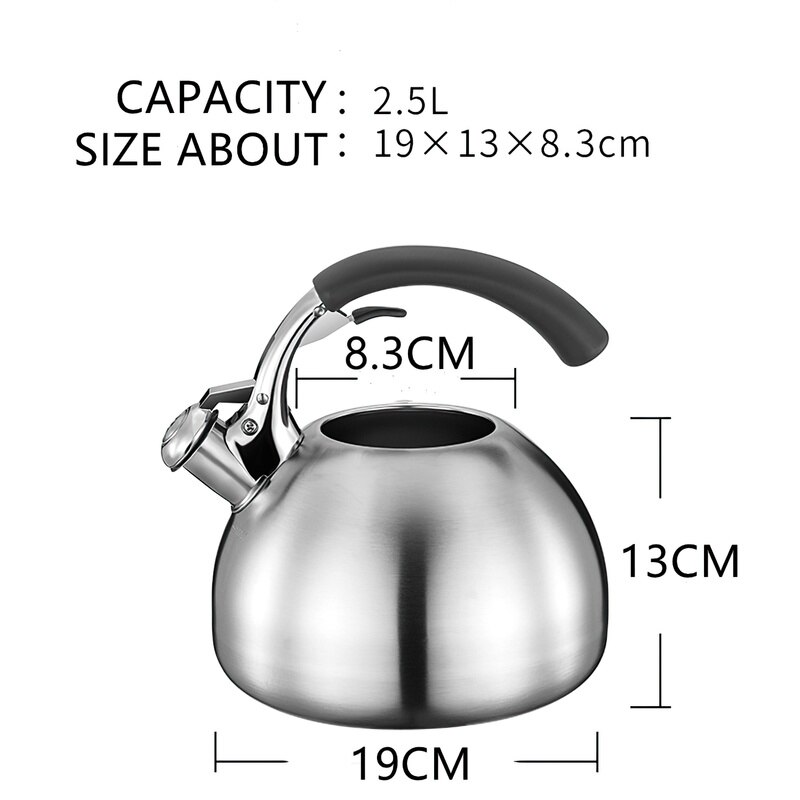 304 Stainless Steel Kettle with Whistle Large Capacity Commercial Boil Water Teakettle for Gas Stoves Induction Cooker Pots 2.5L: Default Title