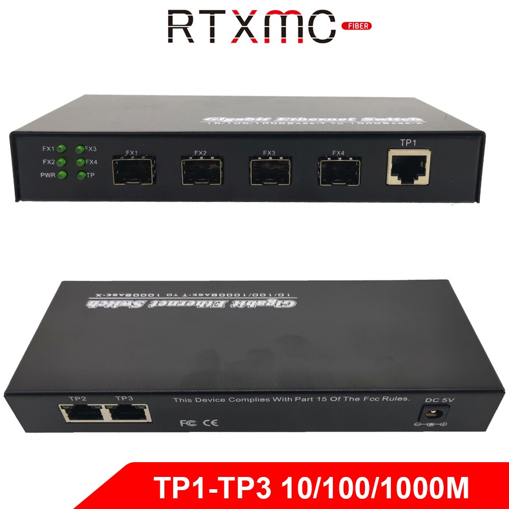 Switch Ethernet Gigabit fibra Ethernet 4 porte 1.25G fibra SFP e 3 porte 10/100/1000M Switch fibra Gigabit UPT con alimentatore