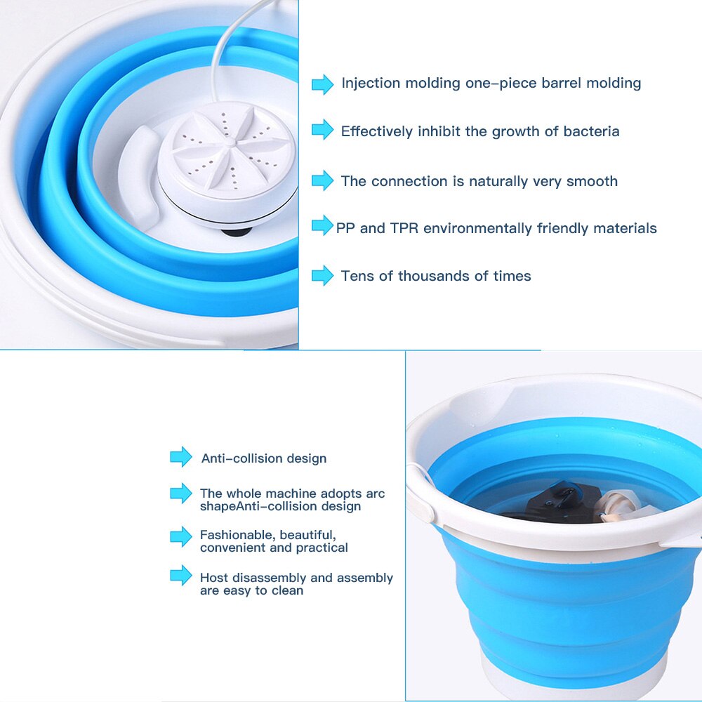 Foldable Mini Washing Machine Rotating Ultrasonic Turbines Washer USB Charging Household cleaning tools Arrivals