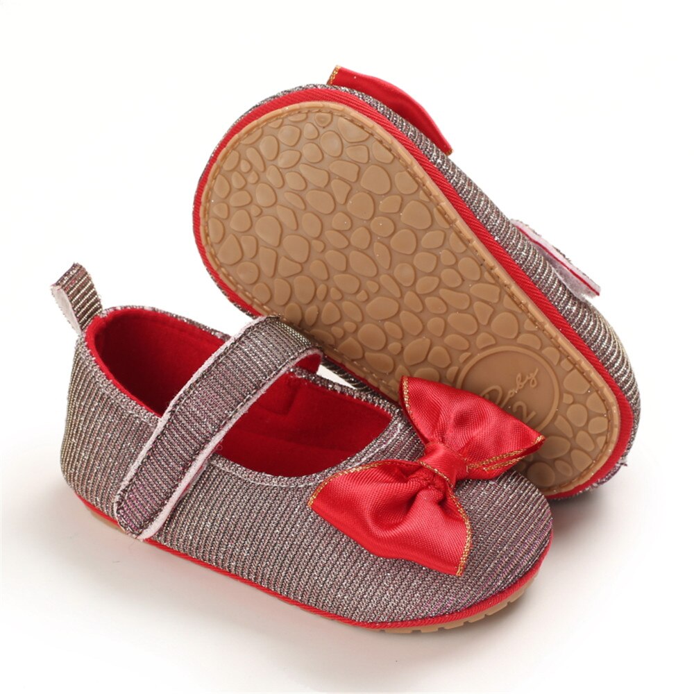 0-12M Kleinkinder Baby Mädchen Prinzessin Schuhe Prewalker Kleinkinder Weiche Sohle Flache Anti-Unterhose Sandalen Mit Bogen knoten Grau/Rosa/rosig/Weiß: A / 2