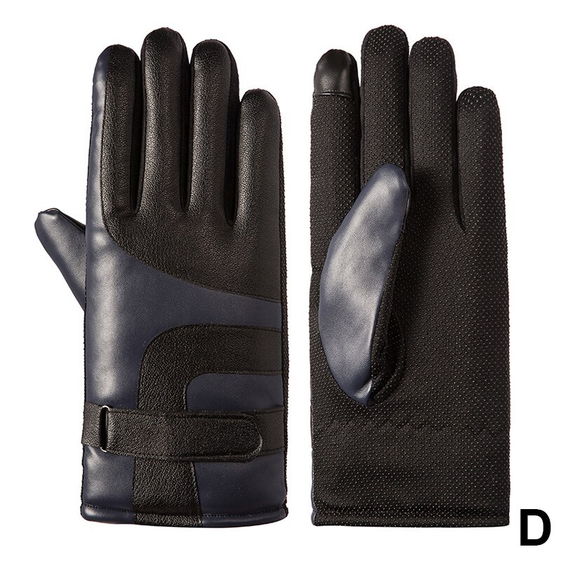 Men Winter Warm Gloves PU Leather Gloves Riding Cold-Proof Plus Velvet Thick Windproof Touch screen Motorcycle Glove Winter: d