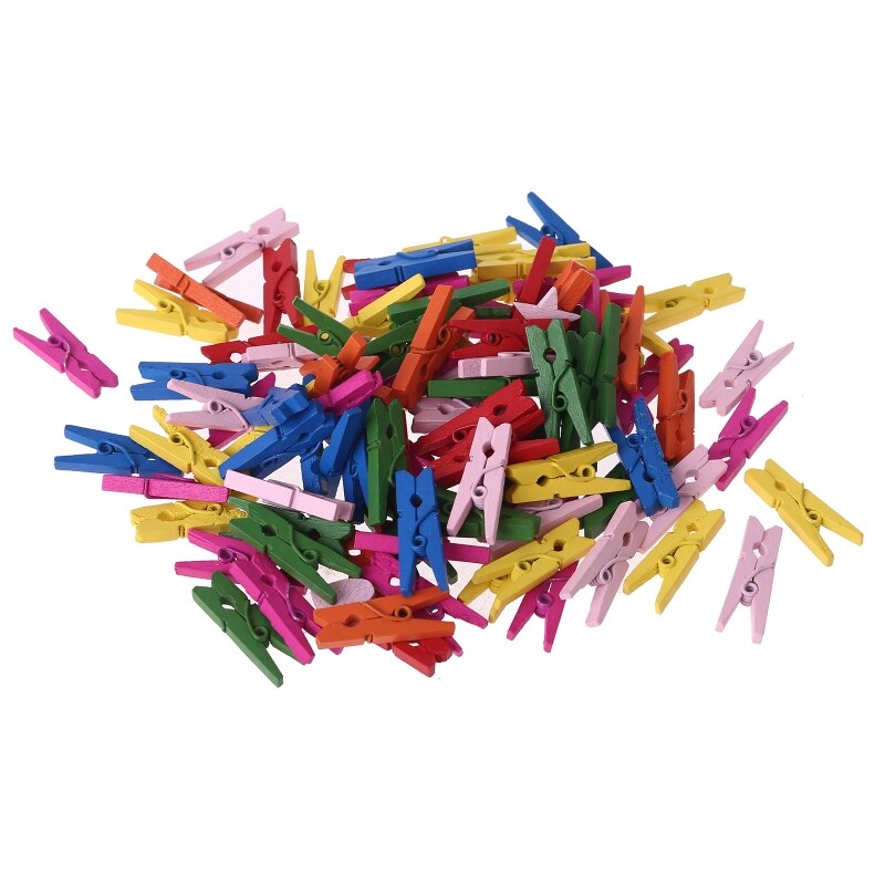 100 Stuks Kleine Maat 25Mm Mini Natuurlijke Houten Clips Voor Fotopapier Pinnen Wasknijper Craft Decoratie: colorful