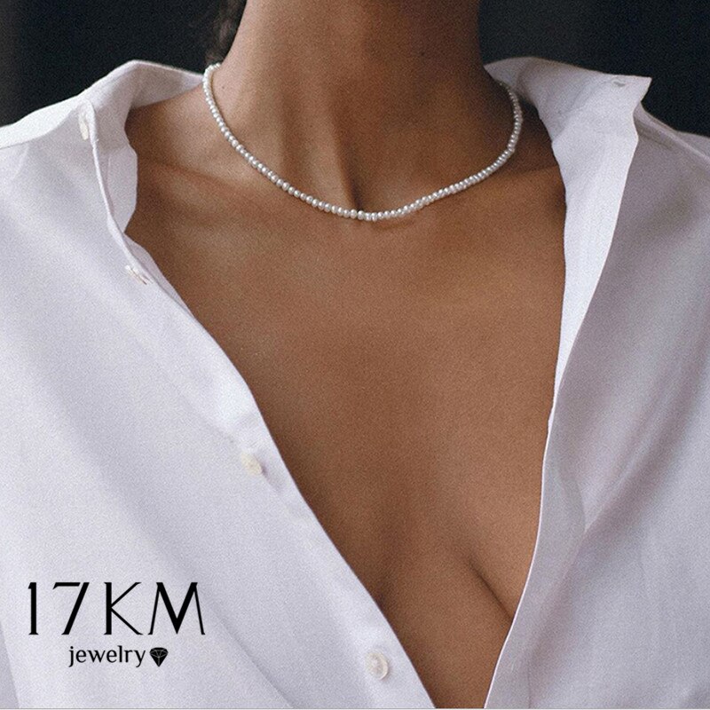 Vintage Round Pearl Necklace For Women Girls Retro Gold Bead Pendant Necklaces collier de perles Jewelry: CS50668