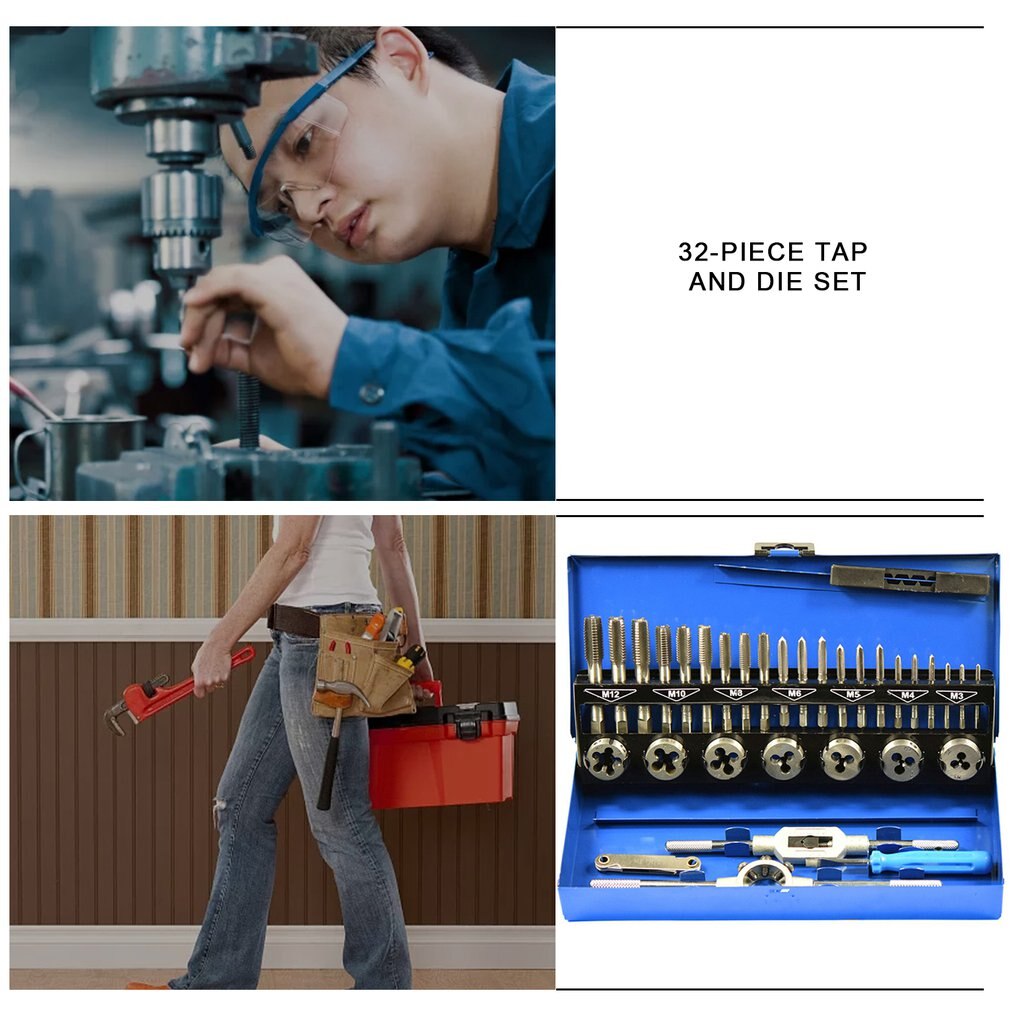 32PCS Tap Die Set Sheet Metal Hand Tools For Straight Accurate Thread Cutting With Storage Case