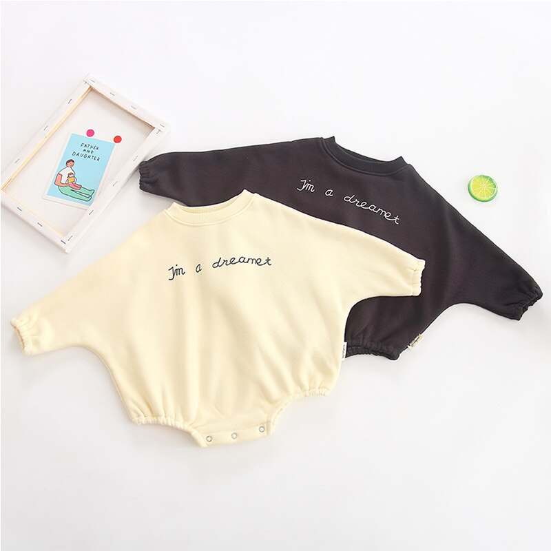 Baby bukser vinter drengetøj bomuld batman ærmer bogstaver hættetrøjer sweatshirt tøj japan koreansk pige baby romper tøj
